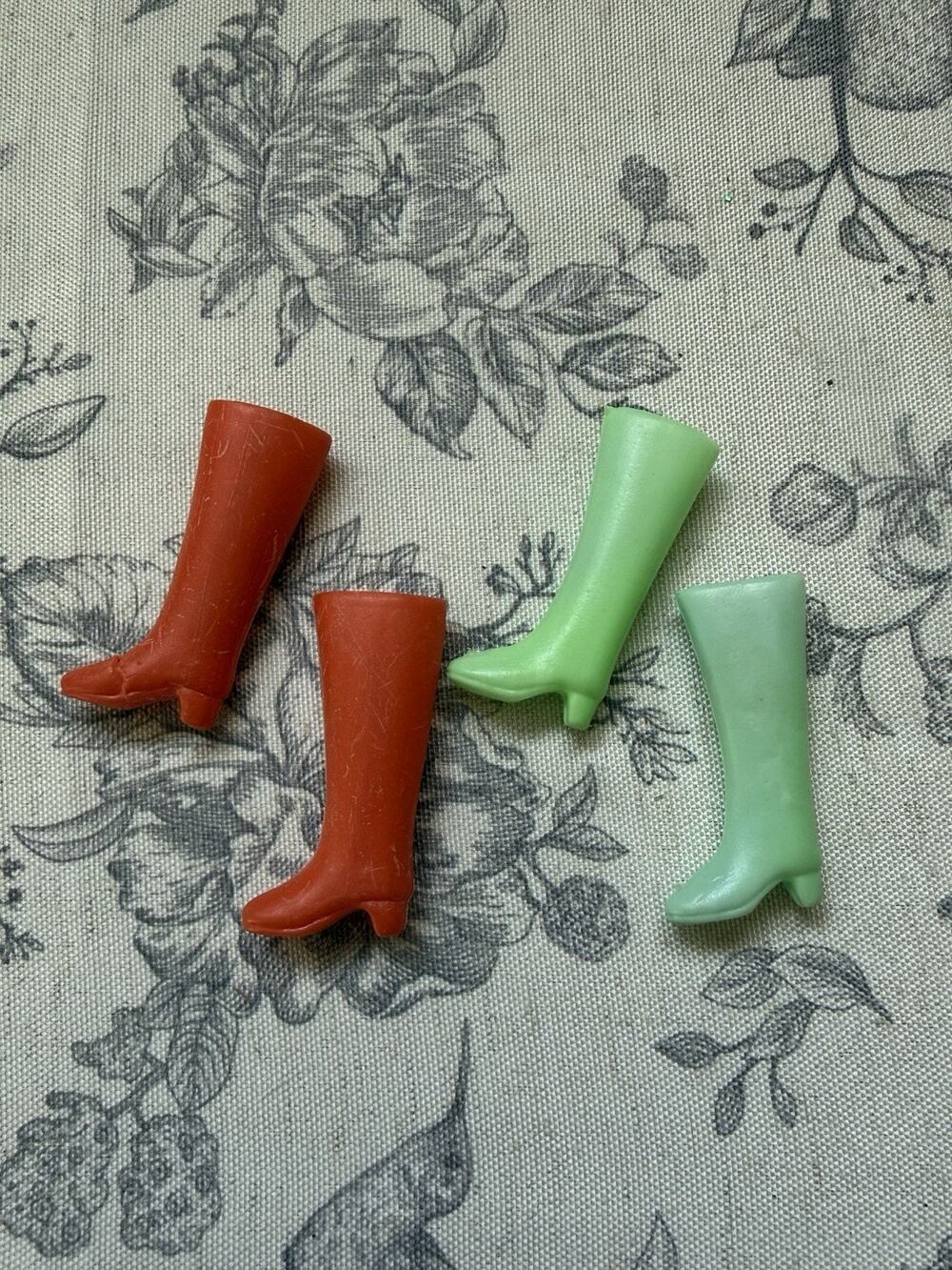 Vintage 70s MOD Clone *Barbie* Shoes Orange Green Go-go Boots Flaws